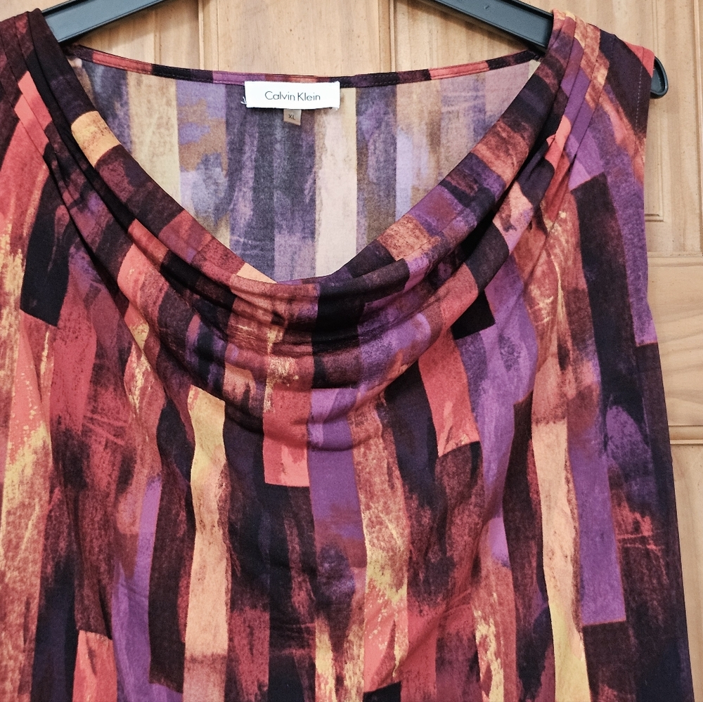 Calvin Klein Abstract Pattern Draped Neck Sleeveless Jersey Cami Tank Top - Picture 4 of 11